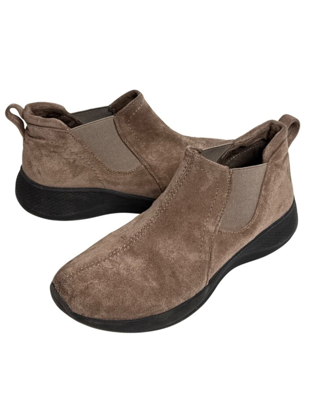 Earth Origins Womens 9 Taupe Suede Leather Chelsea Ankle Boots Comfort